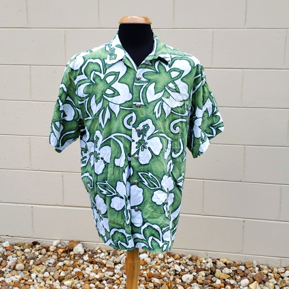 Vintage Katin Tunnels Hawaiian Hibiscus Floral Camp Shirt Button Down USA XL